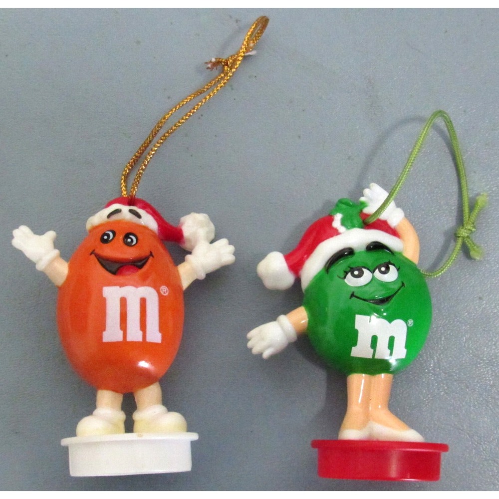 Vintage 1998 Green ORANGE M&M Mars Christmas Ornament Girl BOY Candy Topper